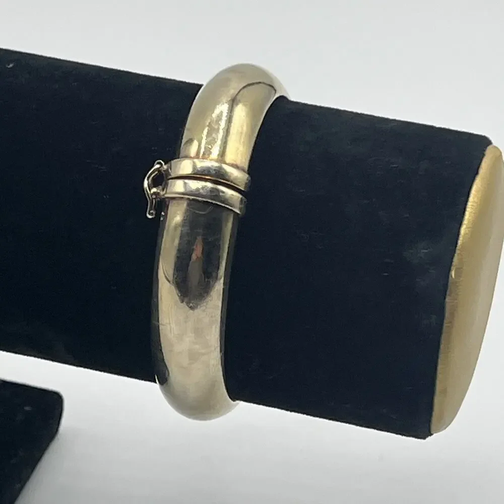 Sterling Silver 925 Gold Vermeil Veronese Italy Hinged Clamper Bracelet Vintage